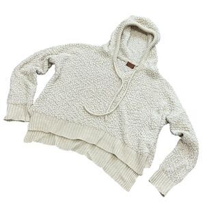 POL Women’s Cozy Knit Hoodie - Size Small - Cream High-Low Pullover